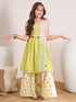 Girls Floral Printed Empire Kurta with Sharara & With Dupatta (SHA-LTGREENJAAL)