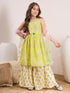 Girls Floral Printed Empire Kurta with Sharara & With Dupatta (SHA-LTGREENJAAL)