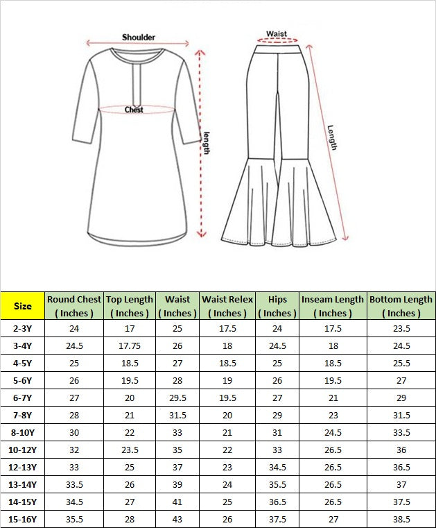 Pspeaches Girls Cream & Pink Floral Printed Cotton Kurti with Sharara & Dupatta (SKU-Sha-Magentaleheriya)