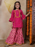 Girls Geometric Printed Flared Sleeves A-Line Kurti With Sharara Dupatta (SHA-MAGENTAPEACH)