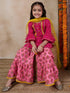 Girls Geometric Printed Flared Sleeves A-Line Kurti With Sharara Dupatta (SHA-MAGENTAPEACH)
