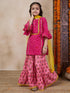 Girls Geometric Printed Flared Sleeves A-Line Kurti With Sharara Dupatta (SHA-MAGENTAPEACH)
