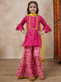 Girls Geometric Printed Flared Sleeves A-Line Kurti With Sharara Dupatta (SHA-MAGENTAPEACH)