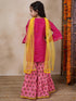 Girls Geometric Printed Flared Sleeves A-Line Kurti With Sharara Dupatta (SHA-MAGENTAPEACH)