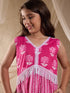 Pspeaches Girls Cotton Sleeveless V Neck Neck Gota Pati Embellished Lehenga Choli Set with Dupatta for Girls (SHA-MAGENTAPRINT)
