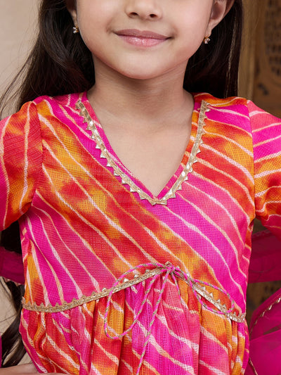 Girls Striped Gotta Patti A-Line Empire Kurti With Sharara Dupatta (SHA-MAGENTASTRIPE)