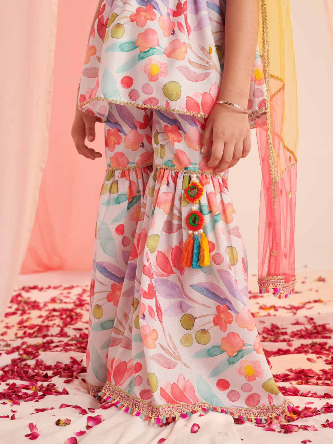 Girls Floral Printed Regular Kurta With Sharara & With Dupatta (SHA-MULTIFLAX)