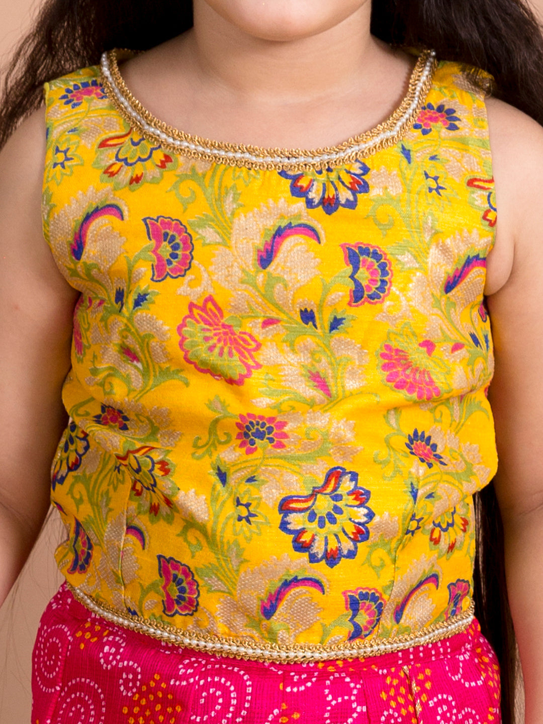 Girls Magenta Floral Embroidered Kurti with Sharara (SHA-Magentabandhej)