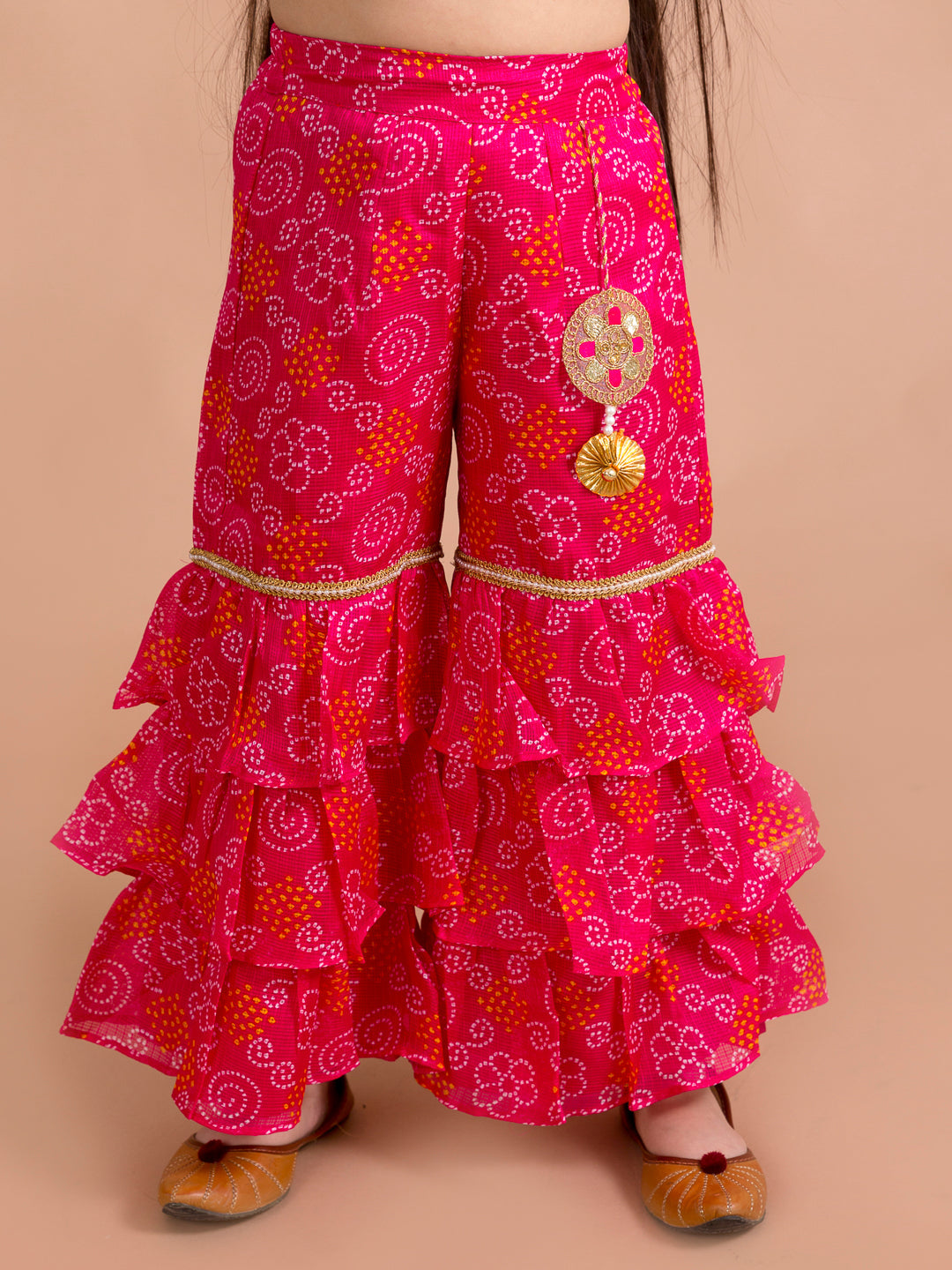 Girls Magenta Floral Embroidered Kurti with Sharara (SHA-Magentabandhej)