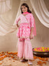 Pspeaches Girls Cotton 3/4th Sleeves V Neck Neck Gota Pati Embellished Lehenga Choli Set with Dupatta for Girls (SHA-NEONMAGENTA)