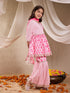 Pspeaches Girls Cotton 3/4th Sleeves V Neck Neck Gota Pati Embellished Lehenga Choli Set with Dupatta for Girls (SHA-NEONMAGENTA)