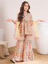 Girls Floral Printed Empire Kurta with Sharara & Dupatta (SHA-ORANGEGREEN)