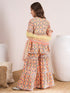 Girls Floral Printed Empire Kurta with Sharara & Dupatta (SHA-ORANGEGREEN)