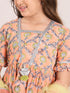 Girls Floral Printed Empire Kurta with Sharara & Dupatta (SHA-ORANGEGREEN)