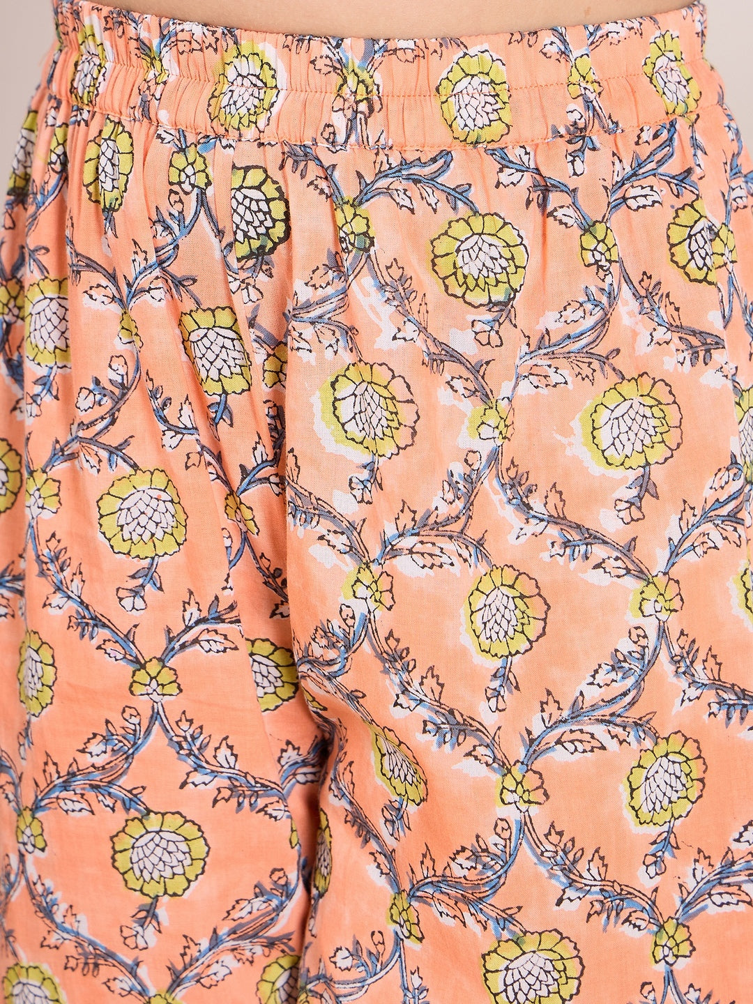 Girls Floral Printed Empire Kurta with Sharara & Dupatta (SHA-ORANGEGREEN)