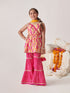 Girls Printed Angrakha Gotta Patti Kurti With Sharara & With Dupatta (SHA-ORANGEIKKAT)