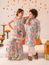 Girls Floral Printed Regular Pure Cotton Kurta with Sharara & Dupatta (SHA-PEACHFLORAL)