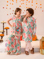 Girls Floral Printed Regular Pure Cotton Kurta with Sharara & Dupatta (SHA-PEACHFLORAL)
