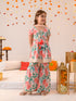 Girls Floral Printed Regular Pure Cotton Kurta with Sharara & Dupatta (SHA-PEACHFLORAL)