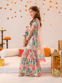 Girls Floral Printed Regular Pure Cotton Kurta with Sharara & Dupatta (SHA-PEACHFLORAL)