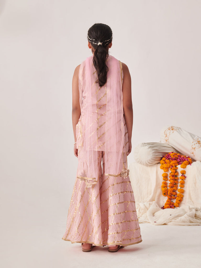 Girls Regular Gotta Patti Kurta With Sharara With Dupatta (SHA-PEACHGGTLUREX)
