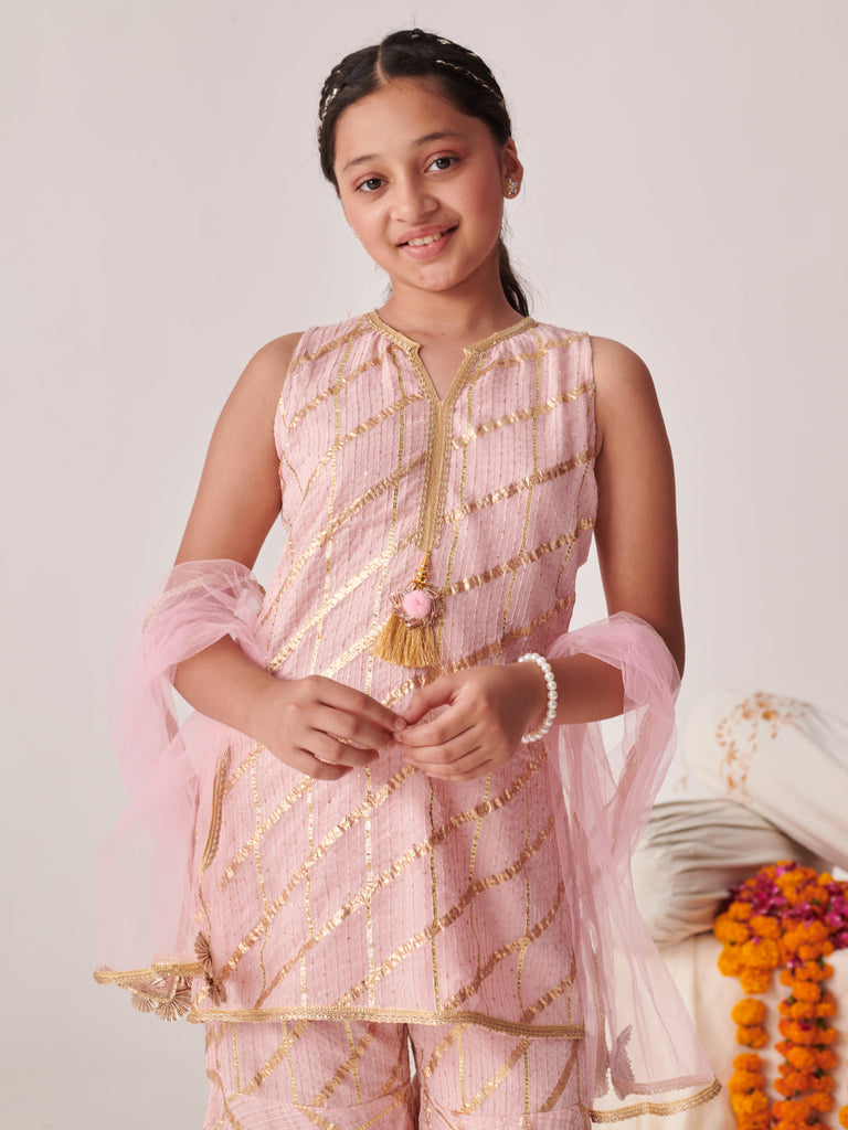 Girls Regular Gotta Patti Kurta With Sharara With Dupatta (SHA-PEACHGGTLUREX)