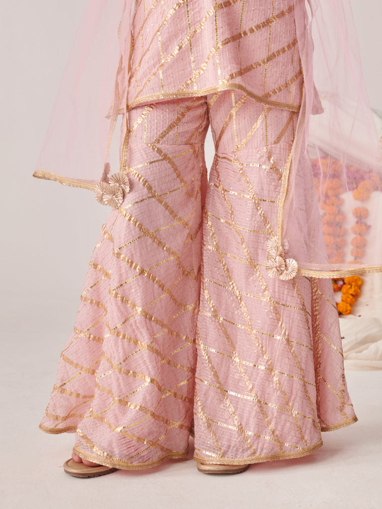 Girls Regular Gotta Patti Kurta With Sharara With Dupatta (SHA-PEACHGGTLUREX)