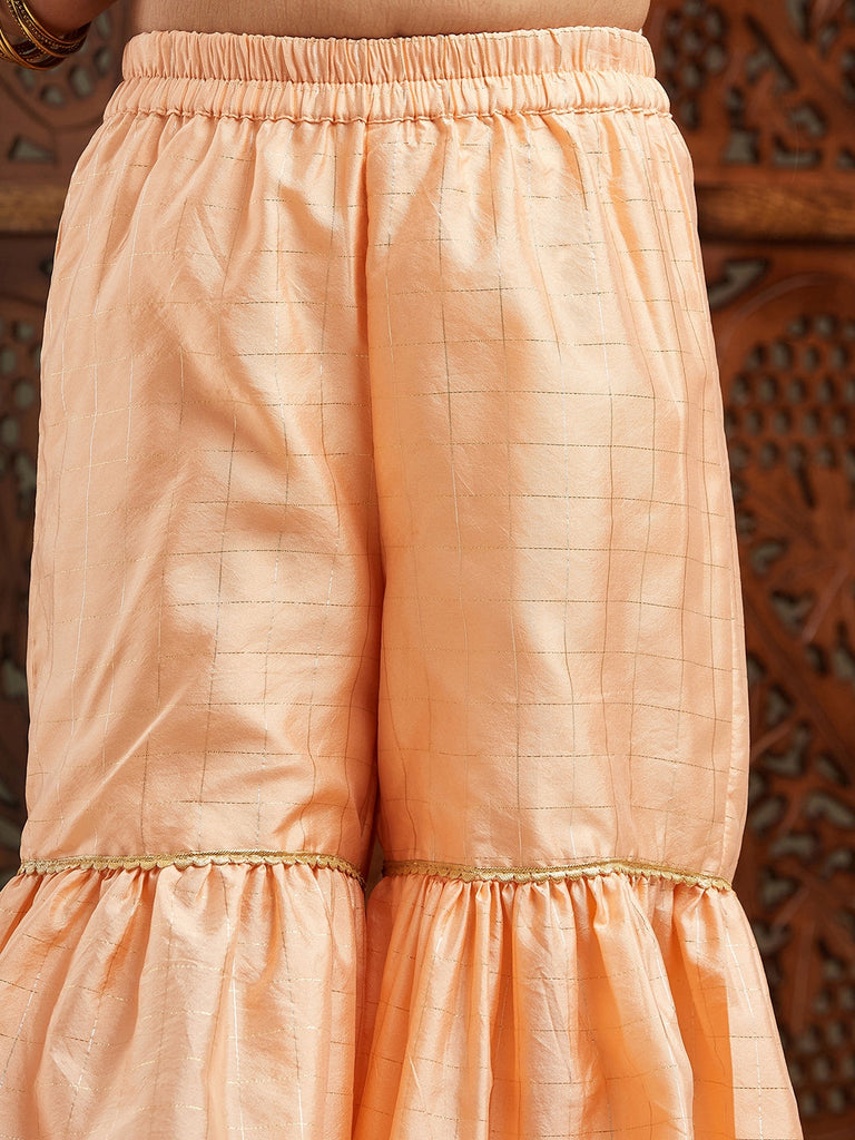 Pspeaches Girls Floral Printed Regular Kurta With Sharara & With Dupatta (SHA-PEACHMULTIFLORAL)