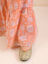 Girls Floral Printed Gotta Patti Pure Cotton Kurta With Sharara (SHA-PEACHOFFWHITE)