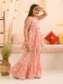 Girls Floral Printed Gotta Patti Pure Cotton Kurta With Sharara (SHA-PEACHOFFWHITE)