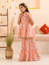 Girls Floral Printed Gotta Patti Pure Cotton Kurta With Sharara (SHA-PEACHOFFWHITE)