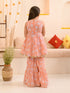 Girls Floral Printed Gotta Patti Pure Cotton Kurta With Sharara (SHA-PEACHOFFWHITE)