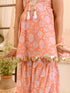 Girls Floral Printed Gotta Patti Pure Cotton Kurta With Sharara (SHA-PEACHOFFWHITE)