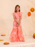 Girls Floral Printed Sequinned Kurta with Sharara (SHA-PEACHORGANZA)