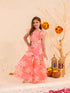 Girls Floral Printed Sequinned Kurta with Sharara (SHA-PEACHORGANZA)