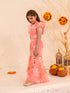 Girls Floral Printed Sequinned Kurta with Sharara (SHA-PEACHORGANZA)