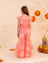 Girls Floral Printed Sequinned Kurta with Sharara (SHA-PEACHORGANZA)