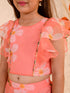 Girls Floral Printed Sequinned Kurta with Sharara (SHA-PEACHORGANZA)