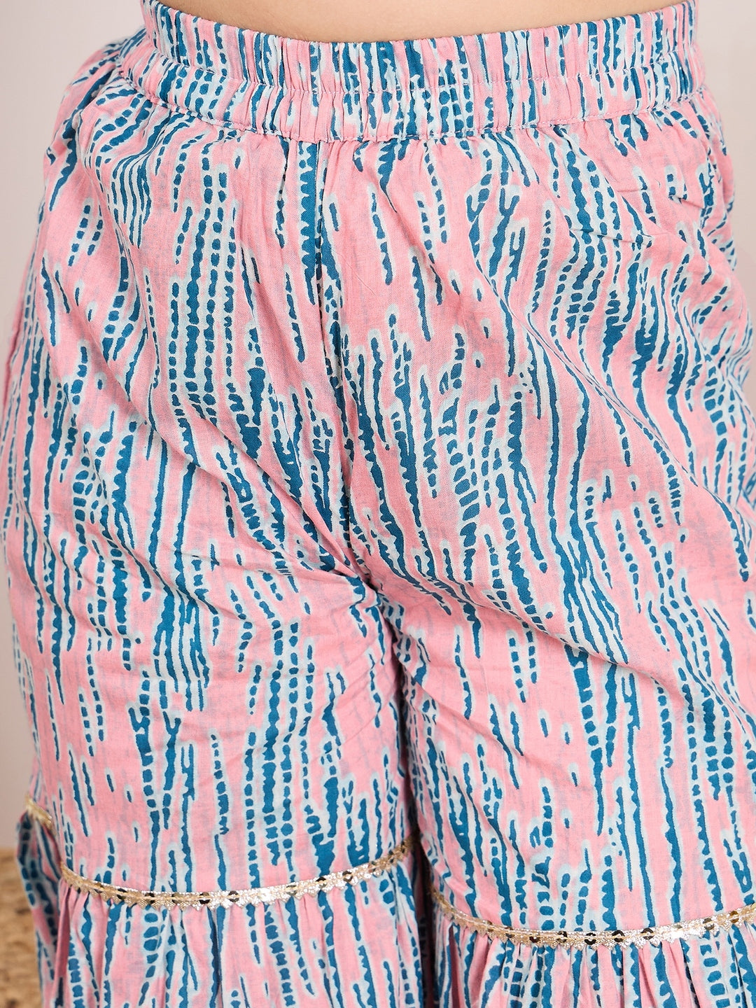 Girls Ethnic Motifs Printed Empire Kurta with Sharara & With Dupatta (SHA-PEACHTEALFLORAL)