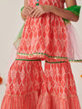 Girls Ethnic Motifs Embroidered Regular Mirror Work Kurta With Sharara With Dupatta (SHA-PEACHWTSTRIPE)
