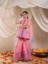 Pspeaches Girls Cotton Blend Sleeveless Round Neck Gota Pati Embellished Lehenga Choli Set with Dupatta for Girls (SHA-PINKBLUEKOTA)