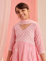 Girls Floral Embroidered Regular Thread Work Kurta With Sharara With Dupatta (SHA-PINKCHIKANKARI)