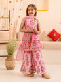 Girls Floral Printed Gotta Patti Pure Cotton Kurta With Sharara & Dupatta (SHA-PINKLOTUS)