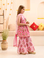 Girls Floral Printed Gotta Patti Pure Cotton Kurta With Sharara & Dupatta (SHA-PINKLOTUS)