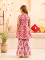 Girls Floral Printed Gotta Patti Pure Cotton Kurta With Sharara & Dupatta (SHA-PINKLOTUS)