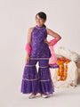 Girls Floral Printed Angrakha Kurta With Sharara & With Dupatta (SHA-PURPLELEHERIYASEQ)