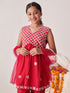 Girls Floral Embroidered Tiered Thread Work Kurta With Sharara & With Dupatta (SHA-REDCHIKANKARI)