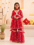 Girls Floral Printed Regular A-Line Kurta & Sharara With Dupatta (SHA-REDGGT)