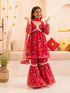 Girls Floral Printed Regular A-Line Kurta & Sharara With Dupatta (SHA-REDGGT)