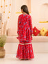 Girls Floral Printed Regular A-Line Kurta & Sharara With Dupatta (SHA-REDGGT)